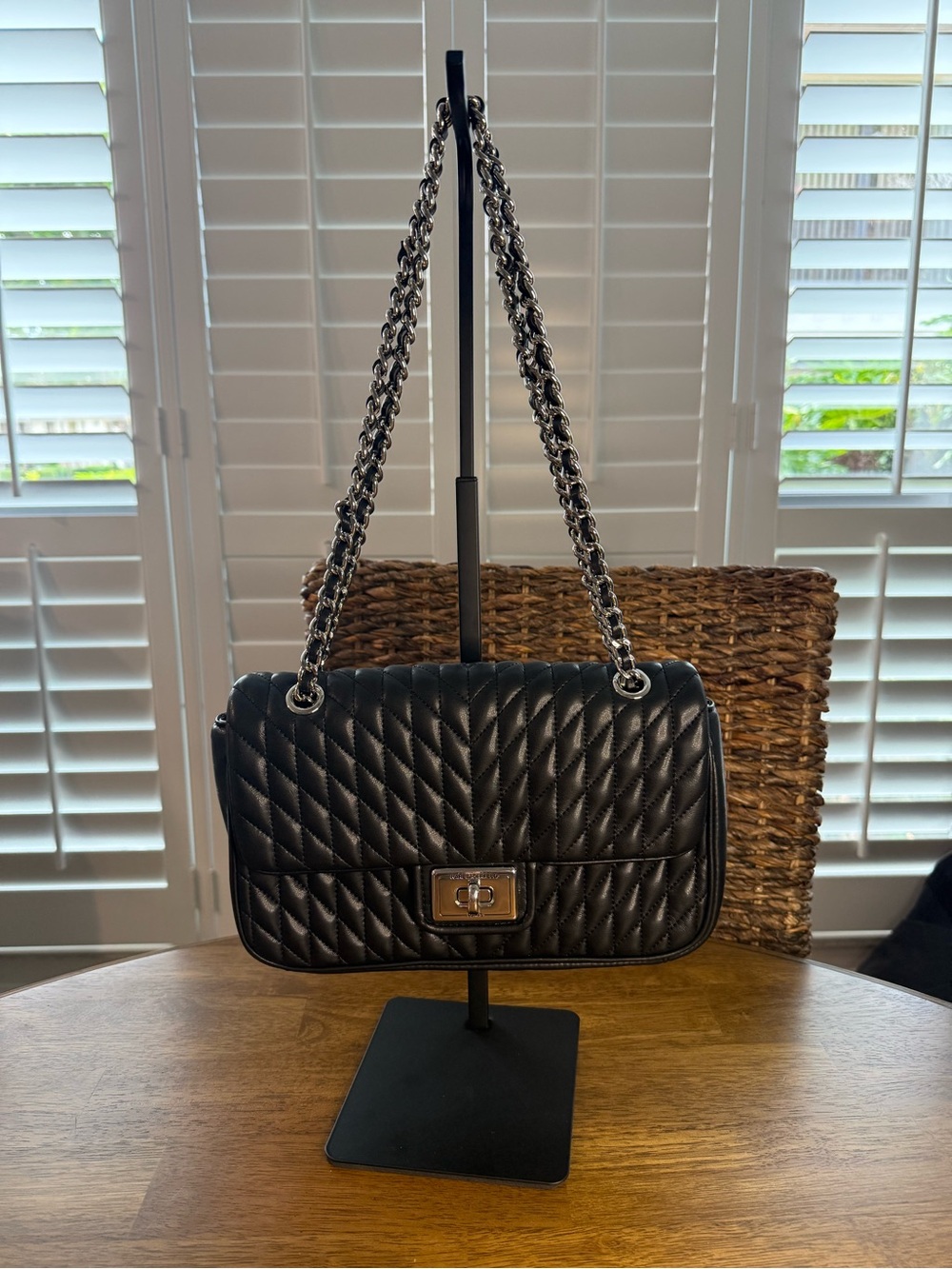 Karl Lagerfeld Black Quilted Chain-Strap Shoulder Bag